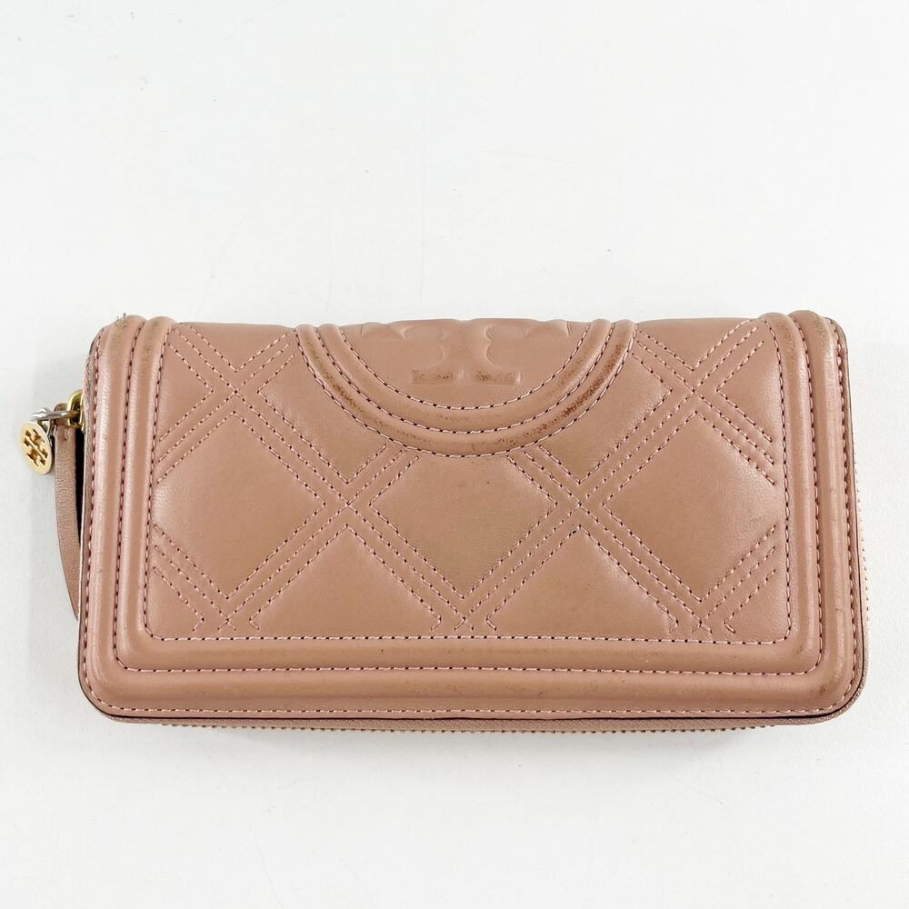 Tory Burch Flemming Continental Zip Around Leather Wallet Pink